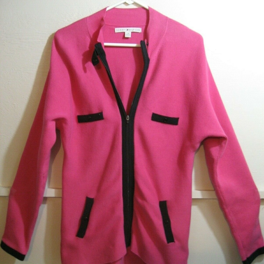 TOMMY HILFIGER womens pink full zip sweater